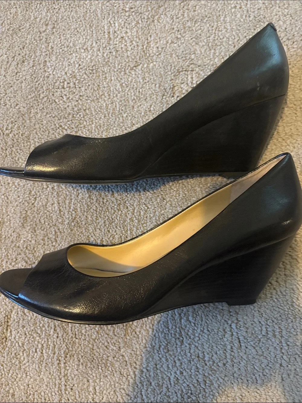 Nine West Black Leather Peep-Toe Pumps